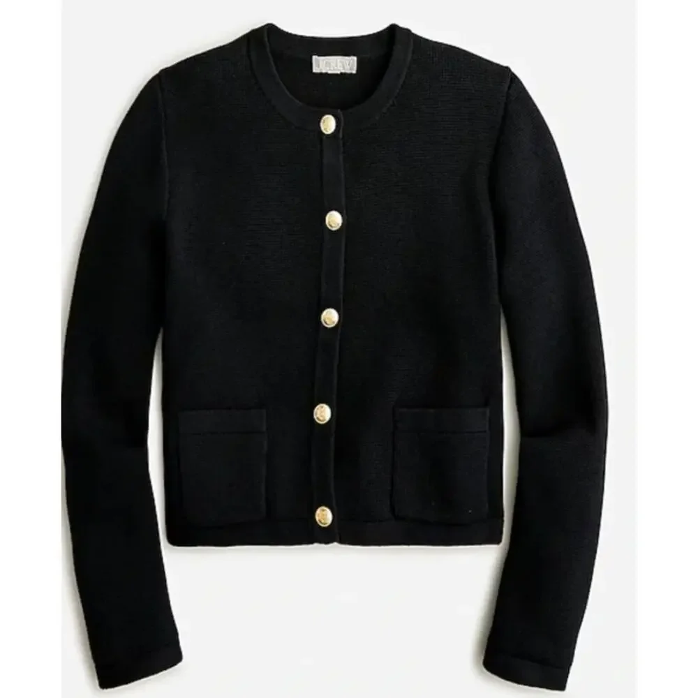 J.Crew Emilie sweater lady black cotton gold button jacket Small - Picture 2 of 3